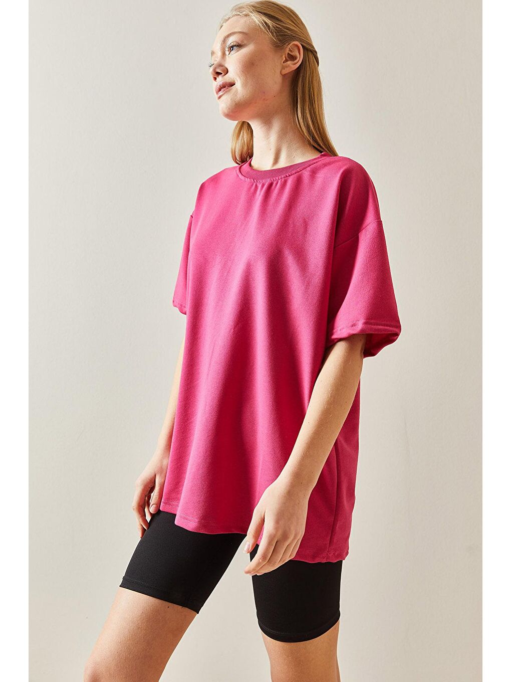 XHAN Fuşya Oversize Basic T-Shirt 3YXK1-47087-07 - 3