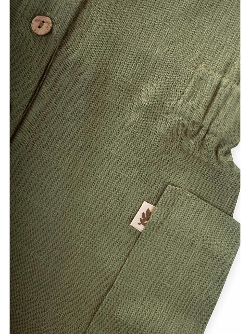 Haki Kız Çocuk Keten Tulum-2