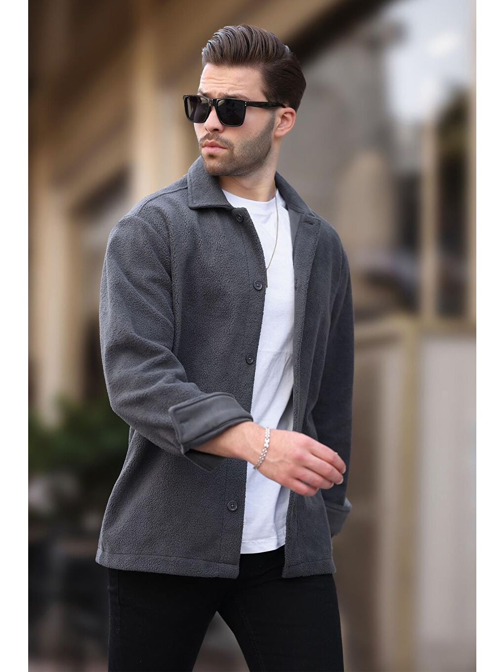 Gri Füme Düğmeli Erkek Polar Gömlek 6753