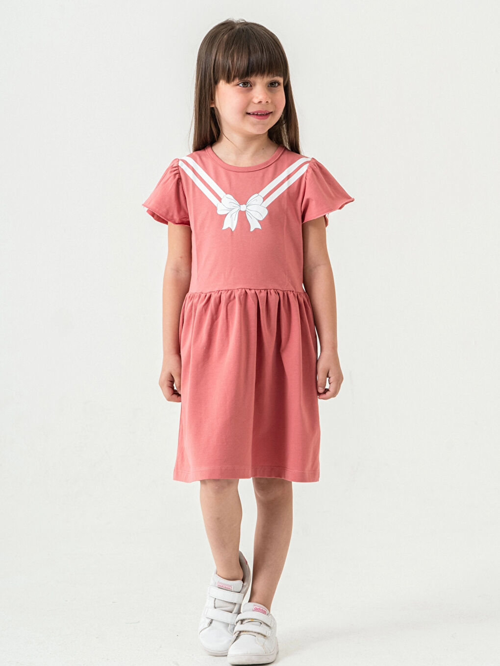 Pembe Fiyonk Baskılı Kız Çocuk Elbise 50971-1