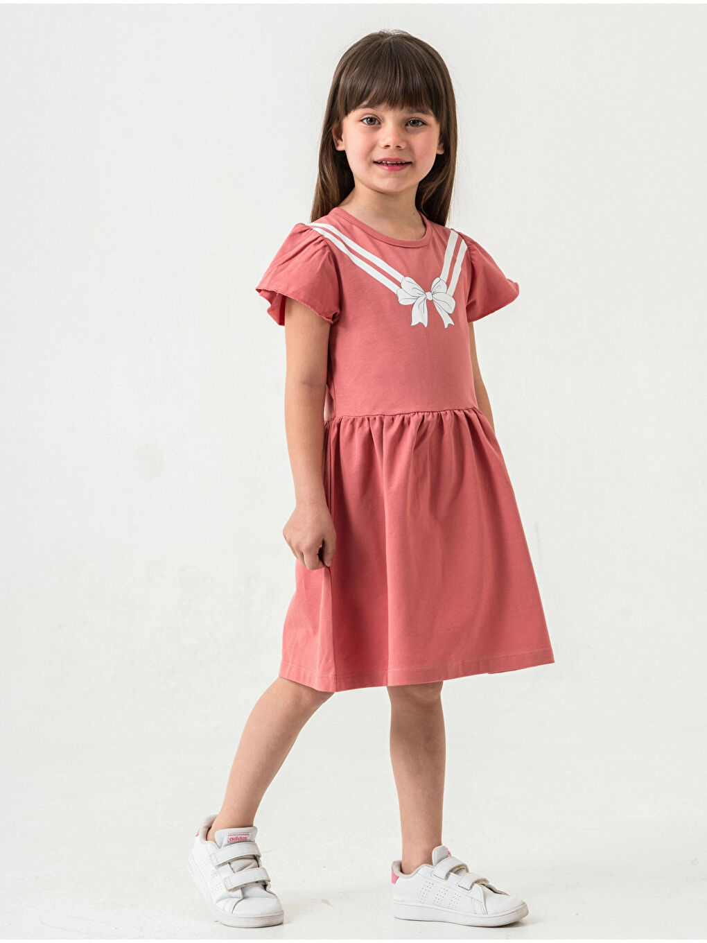 Pembe Fiyonk Baskılı Kız Çocuk Elbise 50971-2