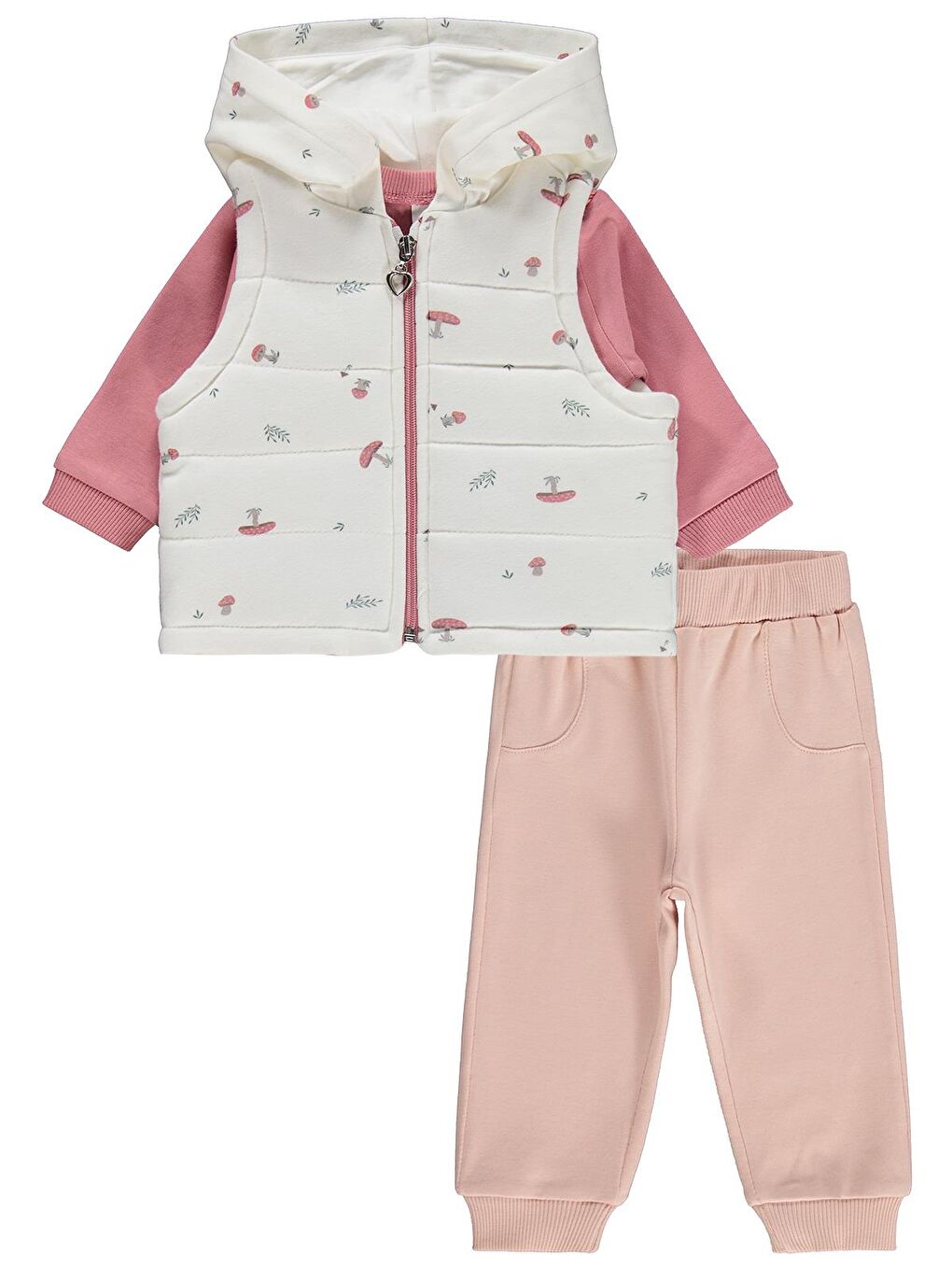 Pembe Baby Mantar Baskılı 3'lü 6-18 Ay Takım