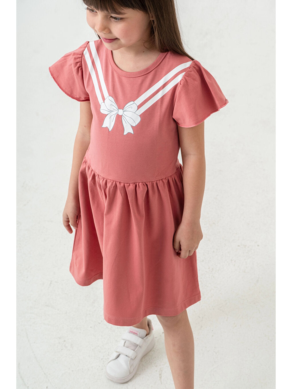 Pembe Fiyonk Baskılı Kız Çocuk Elbise 50971-3