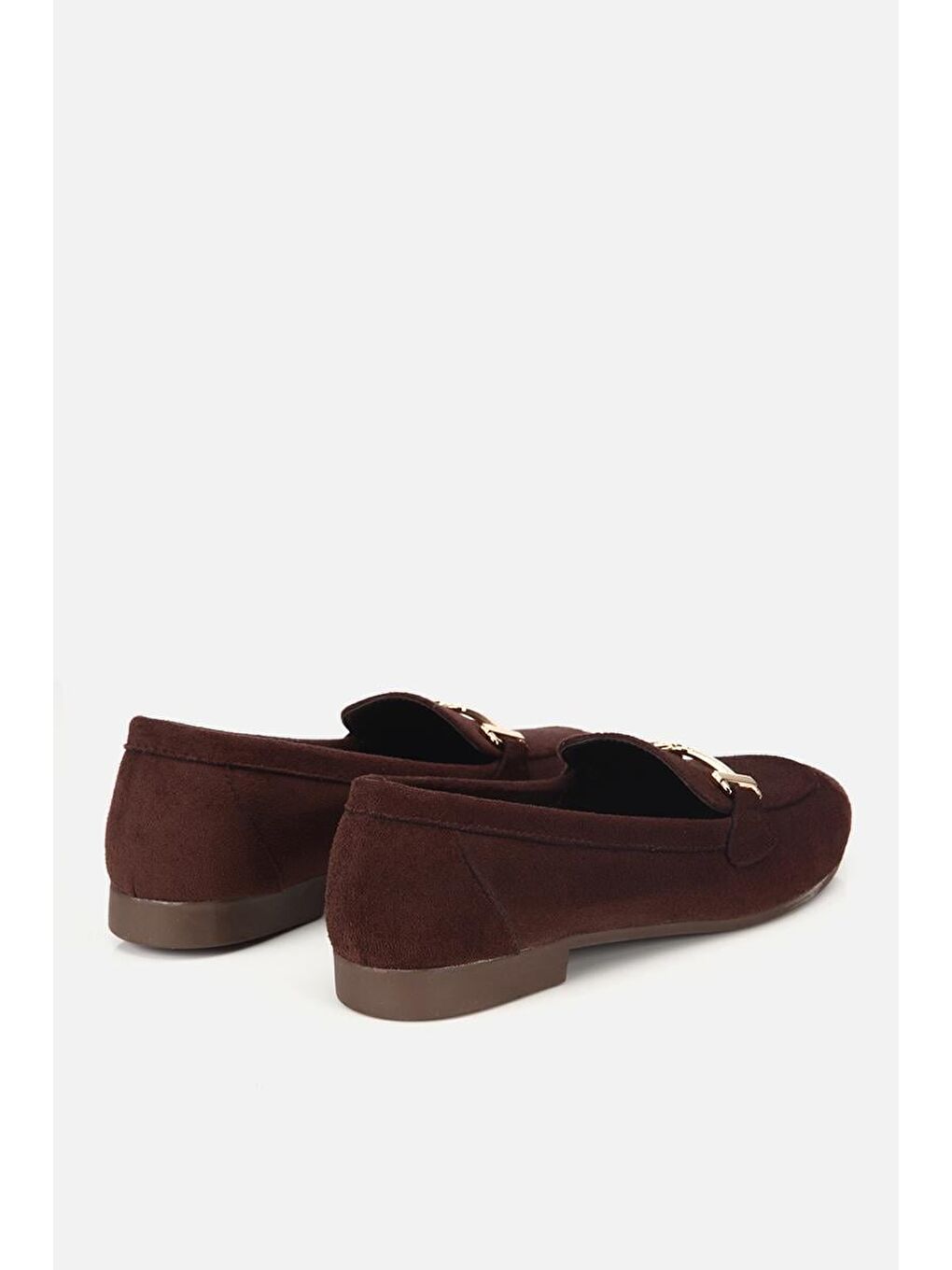 Kadın Kahverengi Süet Gold Tokalı Loafer-2