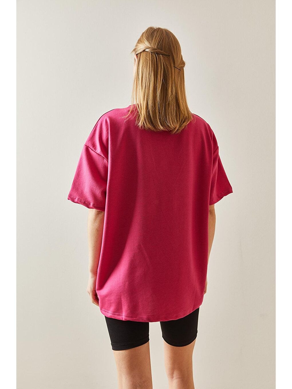 XHAN Fuşya Oversize Basic T-Shirt 3YXK1-47087-07 - 4