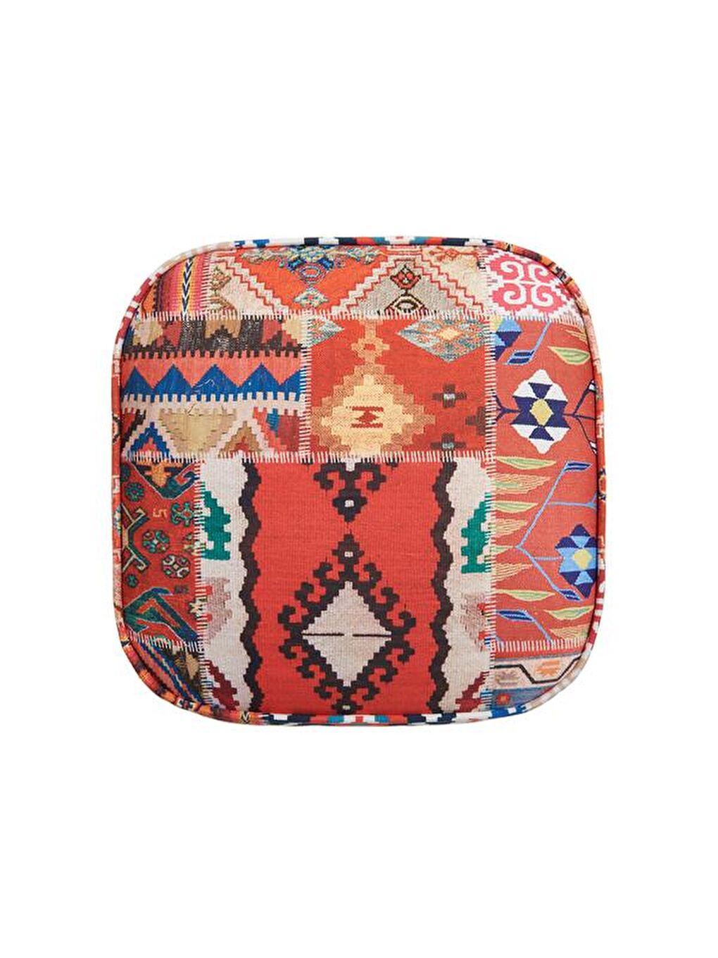 Karışık Retro Kare Dijital Patchwork Puf - Renkli-1