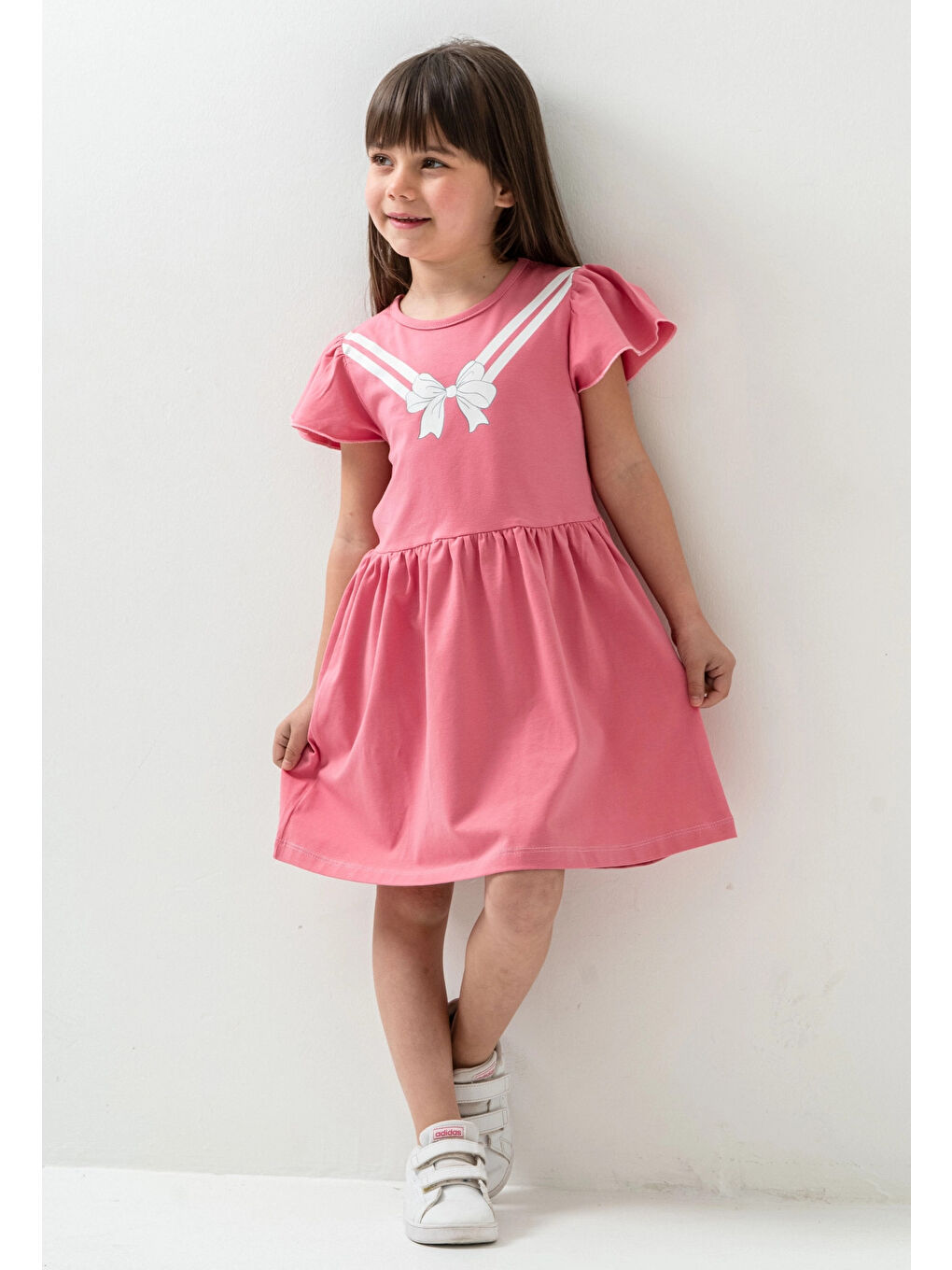 Pembe Fiyonk Baskılı Kız Çocuk Elbise 50971-1