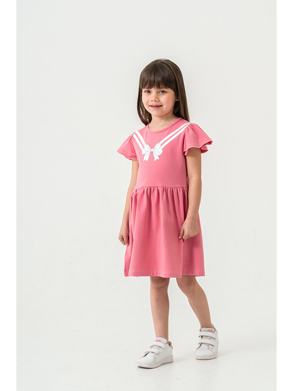 Pembe Fiyonk Baskılı Kız Çocuk Elbise 50971-2