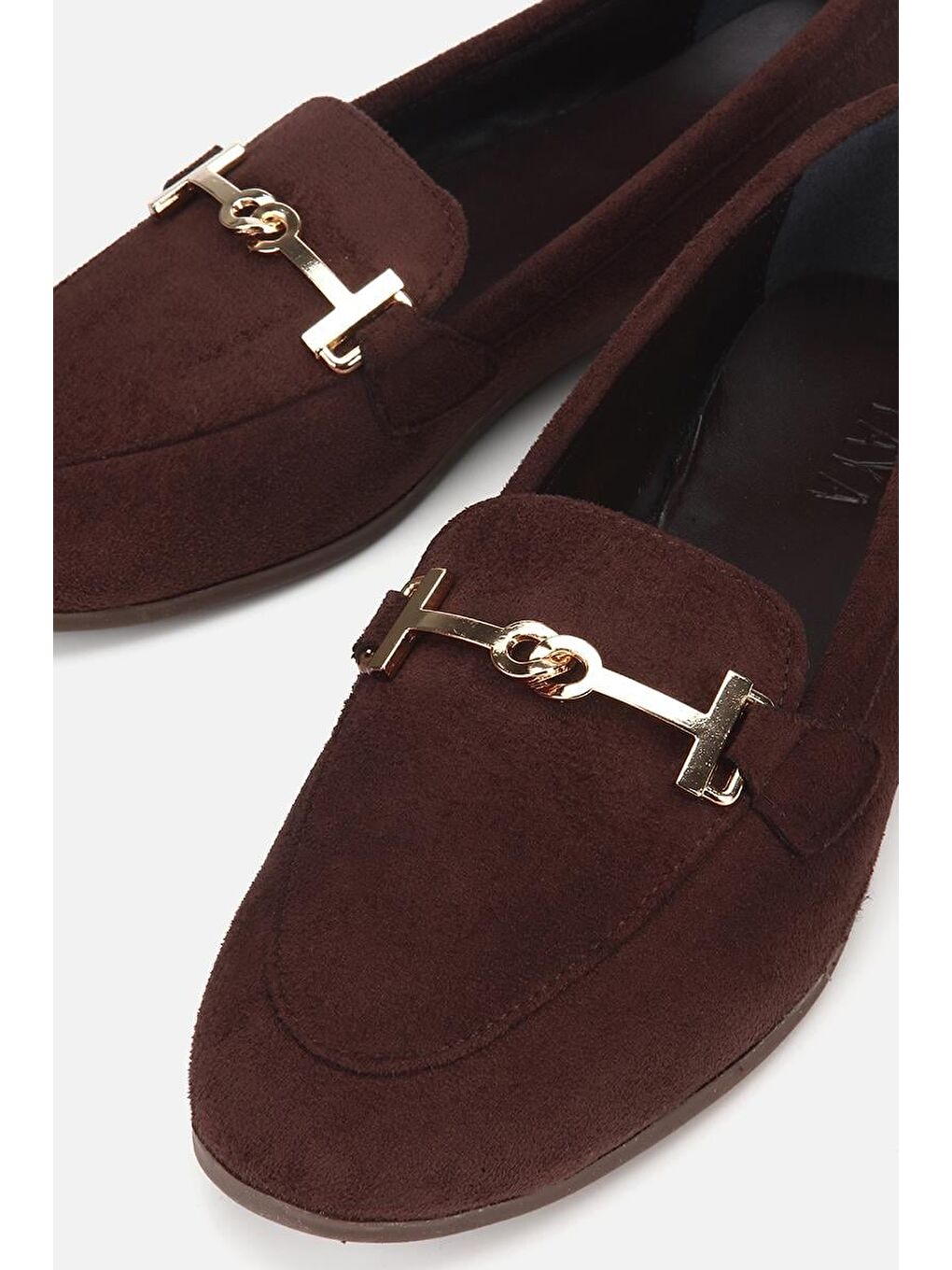 Kadın Kahverengi Süet Gold Tokalı Loafer-3