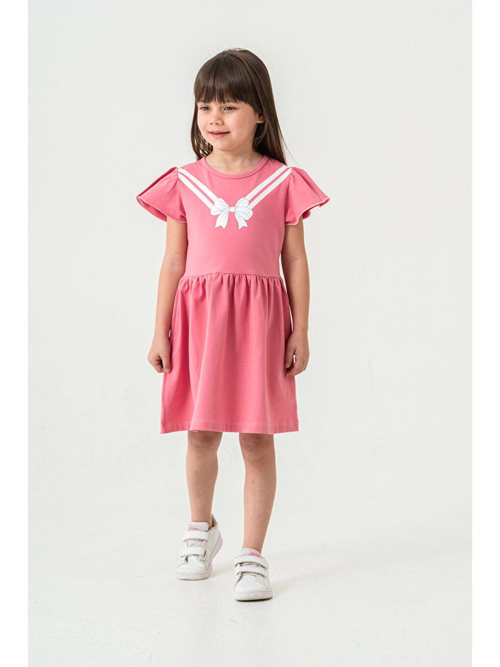 Pembe Fiyonk Baskılı Kız Çocuk Elbise 50971-3