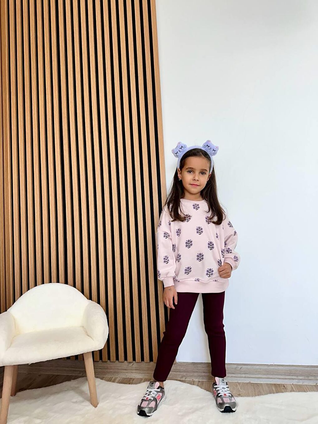 Karışık Kız Çocuk Pamuklu Lila Çiçek Desenli Sweatshirt Ve Tayt Takım – Rahat Günlük Stil-8