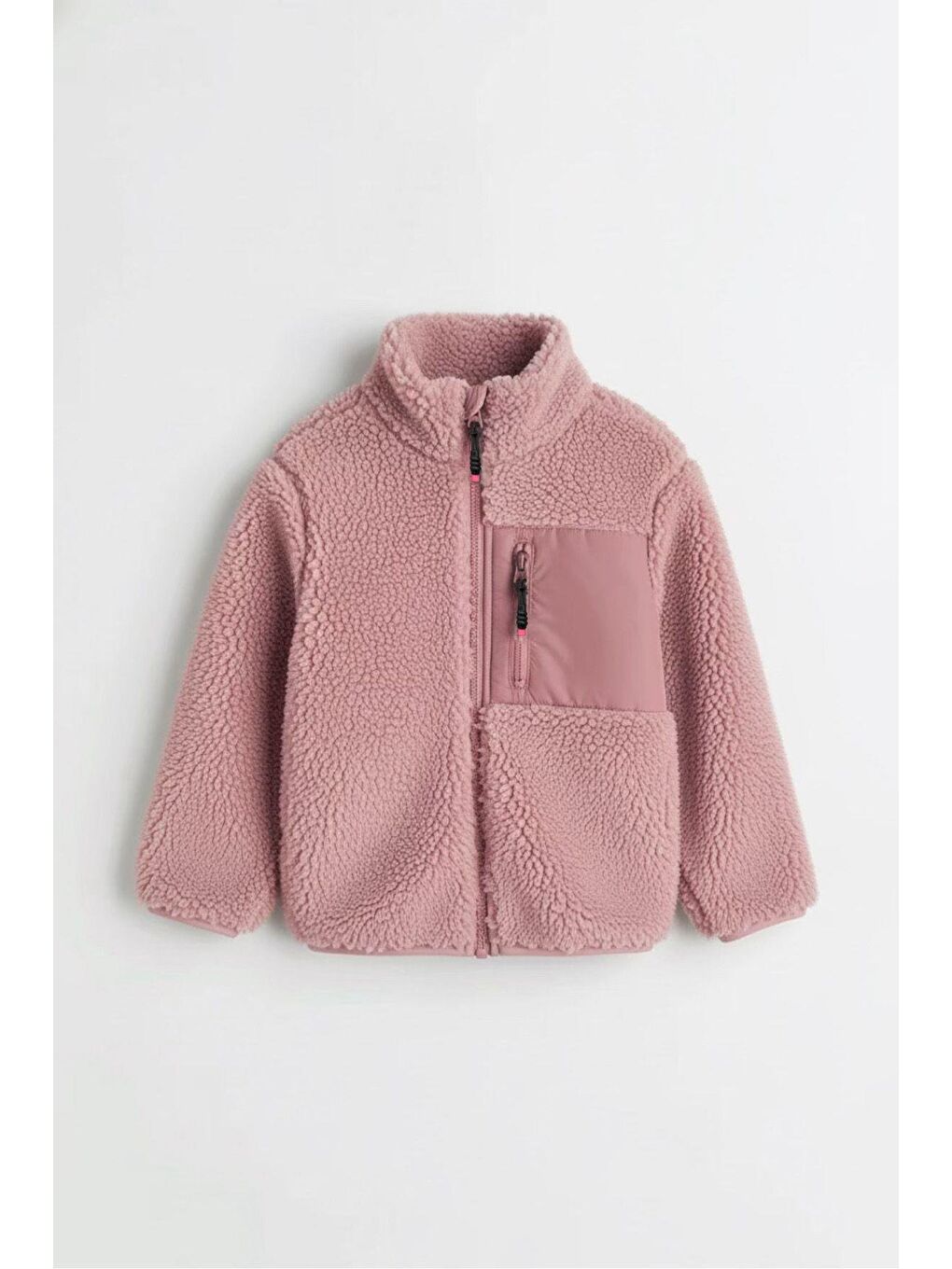 Kız Çocuk Pamuklu Pembe Polar Mont – Fermuarlı Cepli Pelüş Görünümlü