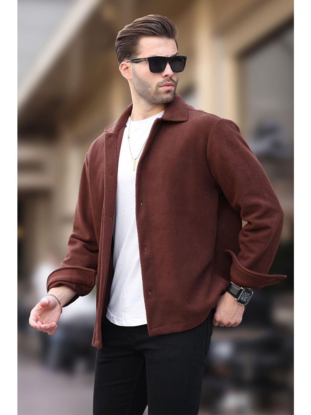 Kahverengi Düğmeli Erkek Polar Gömlek 6753