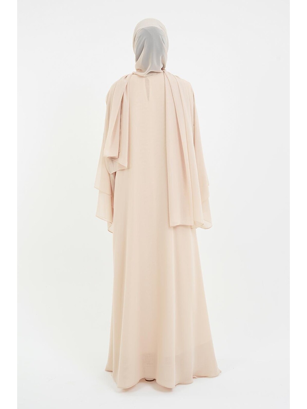 Açık Bej Kadın Şifon Abaya Ferace & Şal-4