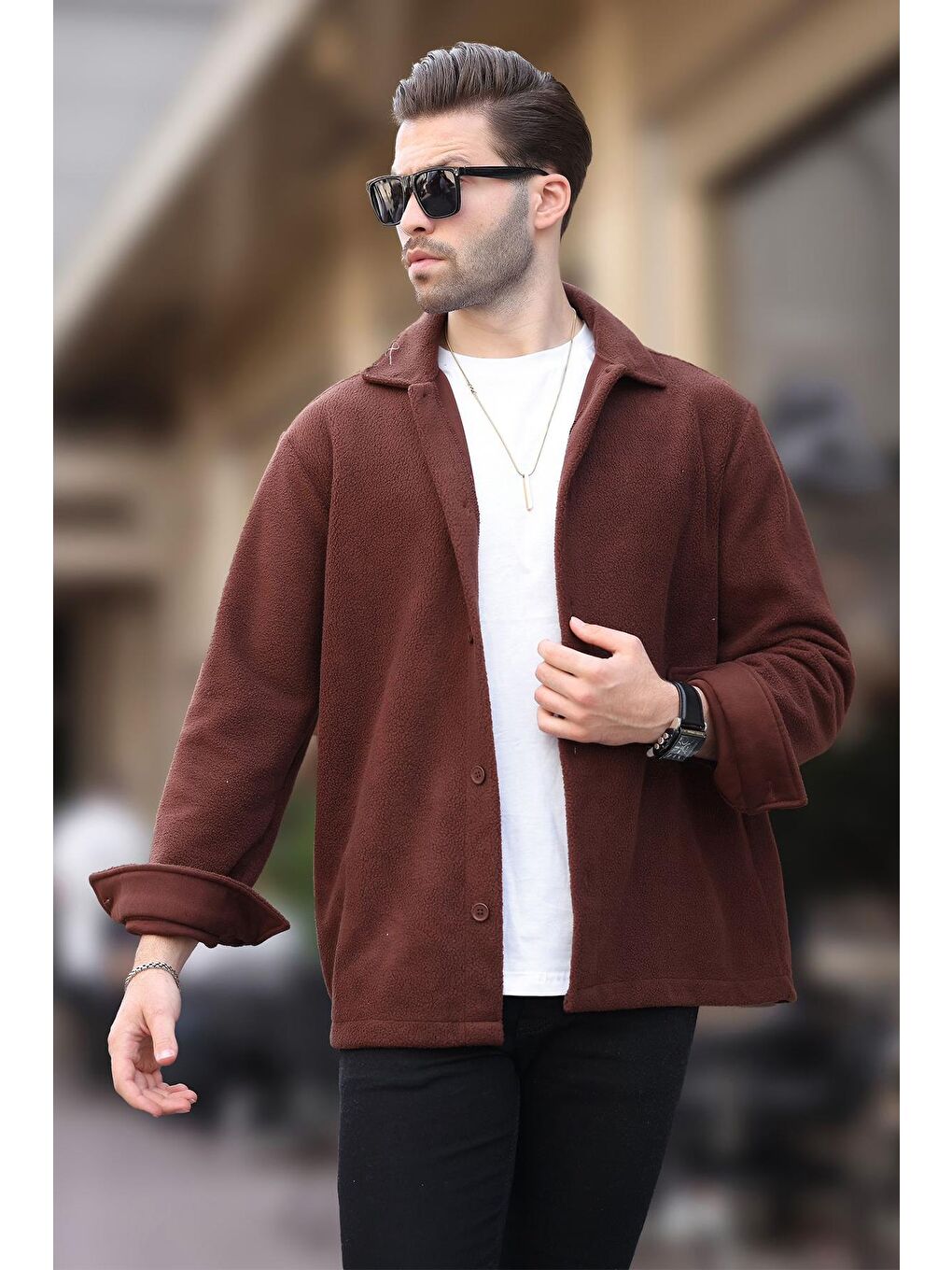 Kahverengi Düğmeli Erkek Polar Gömlek 6753-1