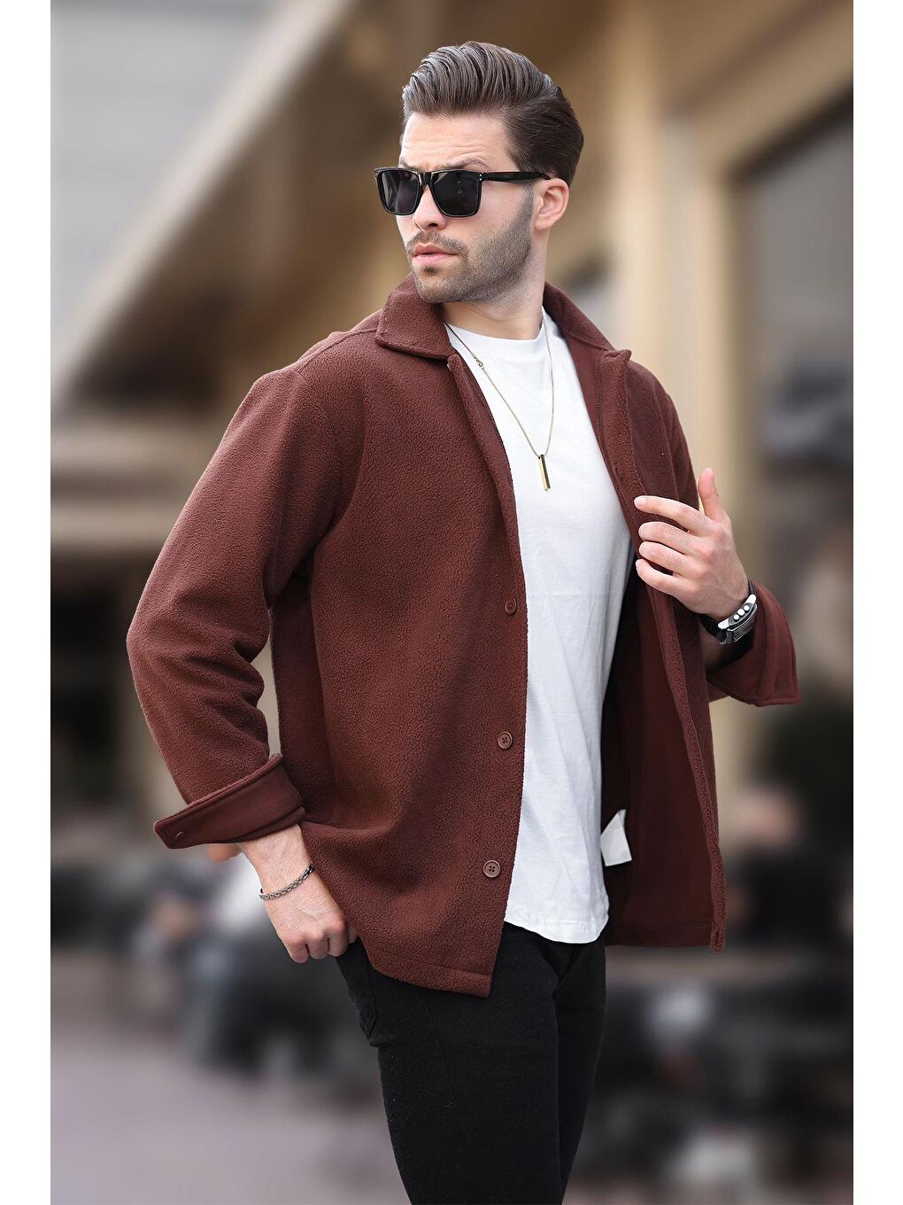 Kahverengi Düğmeli Erkek Polar Gömlek 6753-2