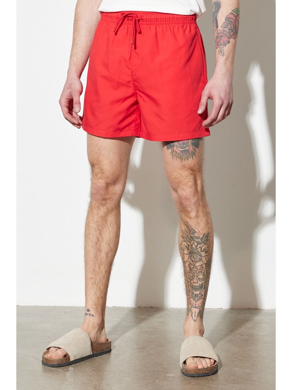 Regular Fit Normal Kesim Normal Bel Kırmızı Deniz Şortu-1