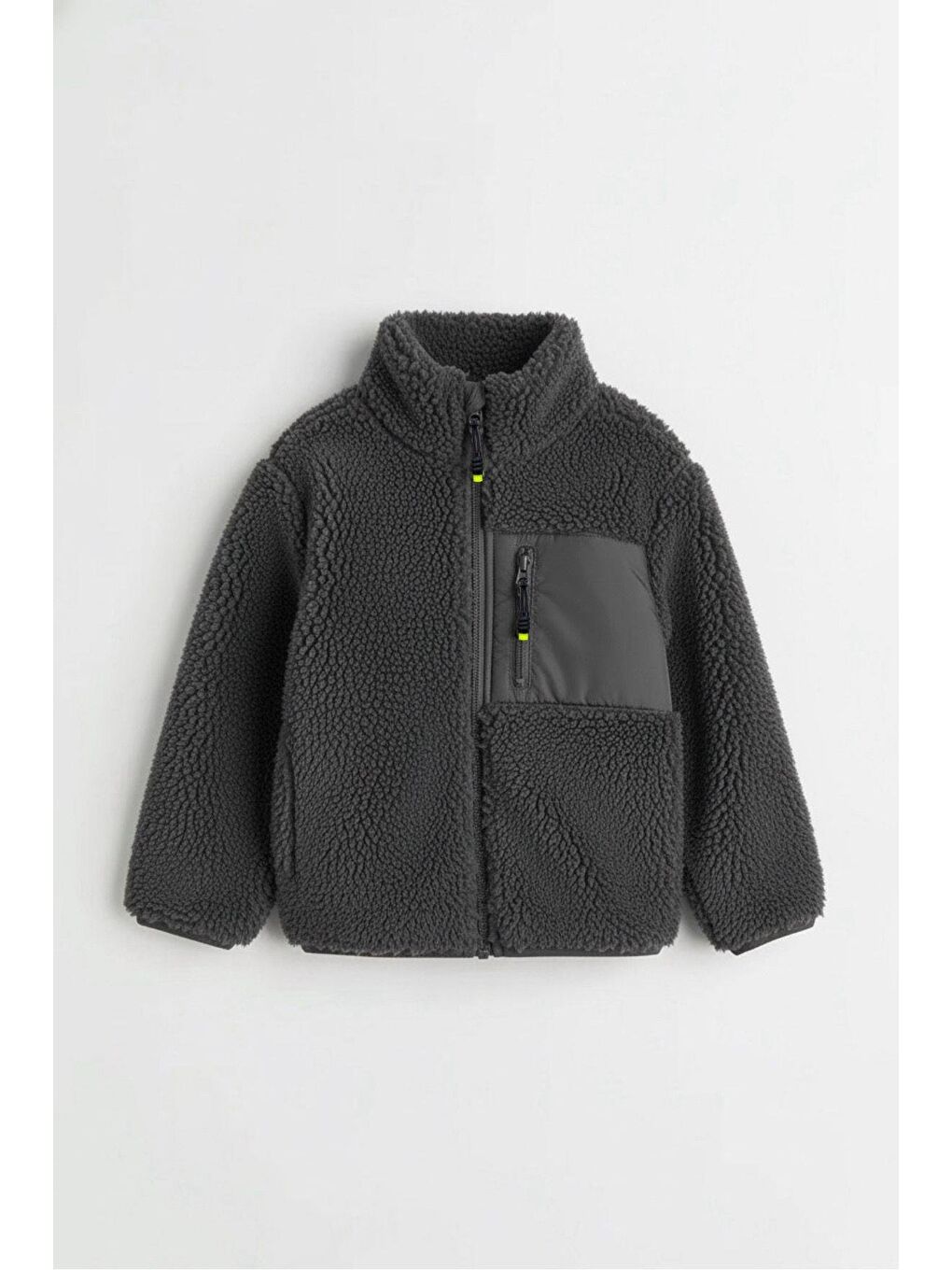 Erkek Çocuk Pamuklu Antrasit Polar Mont – Fermuarlı Cepli Pelüş Görünümlü