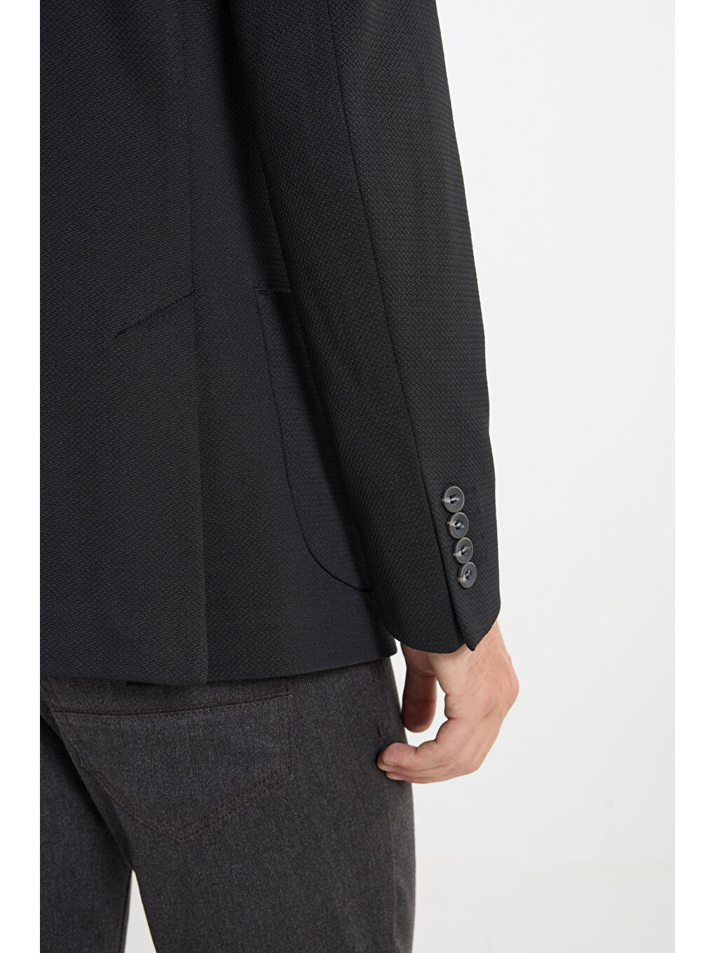 Erkek Siyah Slim Fit Dar Kesim Kırlangıç Yaka Desenli Torba Cepli Ceket-4