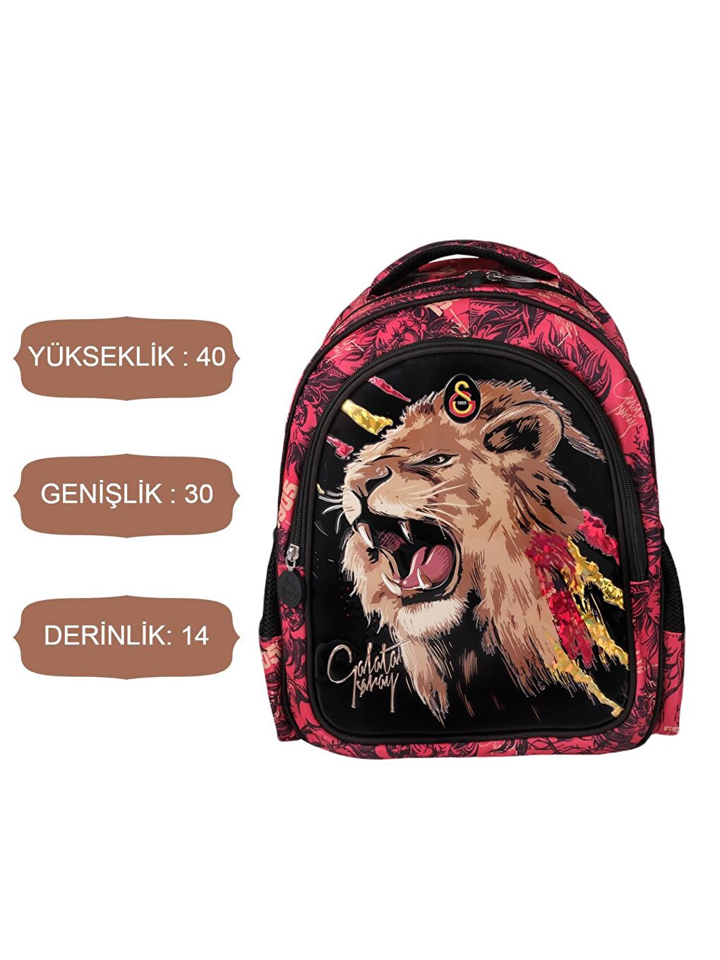 Galatasaray 2 Bölmeli Kükreyen Aslan Okul Sırt Çantası Çantası 40 x 30 x 14 cm (24548) - 1