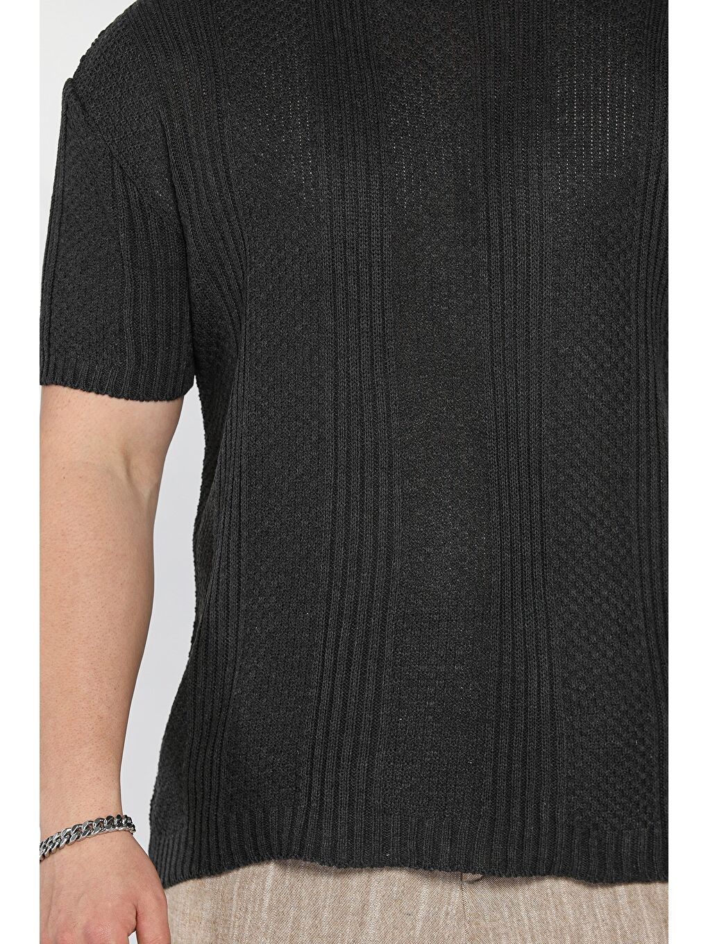 Antrasit Erkek Örme Triko Mevsimlik Elastanlı Tişört-3
