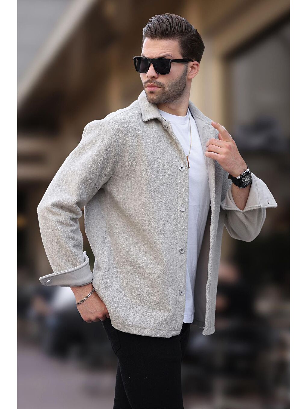 Boyalı Gri Düğmeli Erkek Polar Gömlek 6753-2