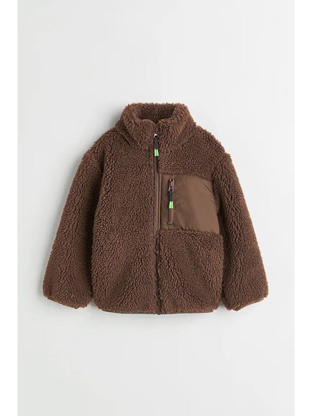 Erkek Çocuk Pamuklu Kahverengi Polar Mont – Fermuarlı Cepli Pelüş Görünümlü