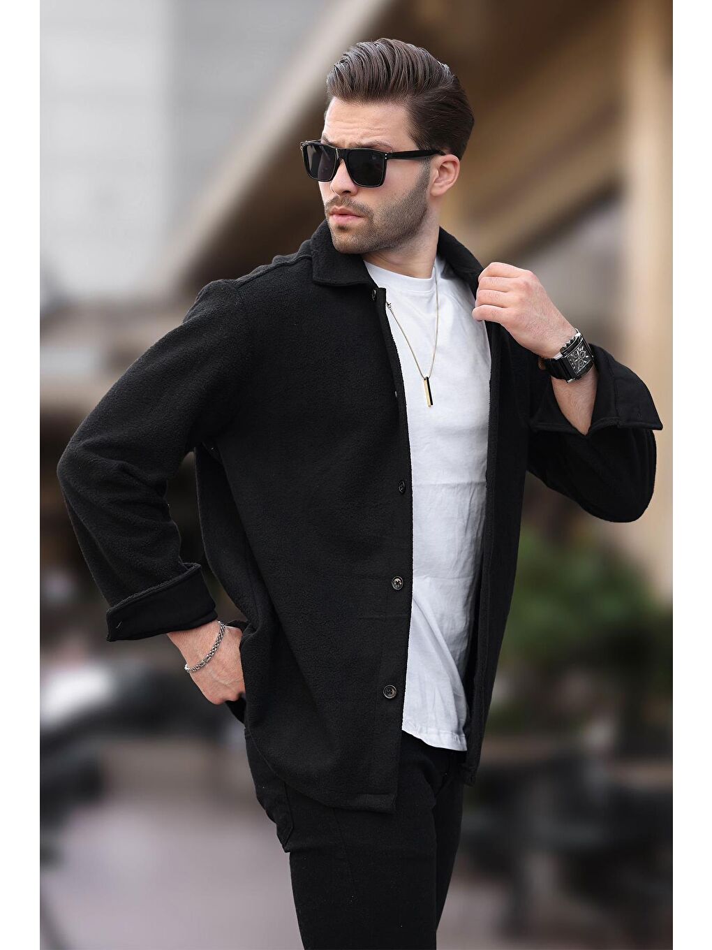 Siyah Düğmeli Erkek Polar Gömlek 6753