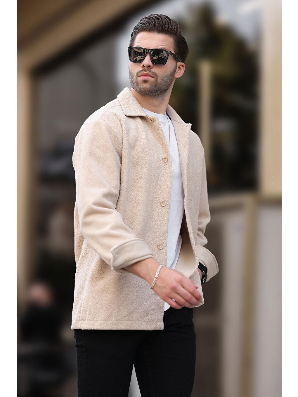 Bej Düğmeli Erkek Polar Gömlek 6753-2