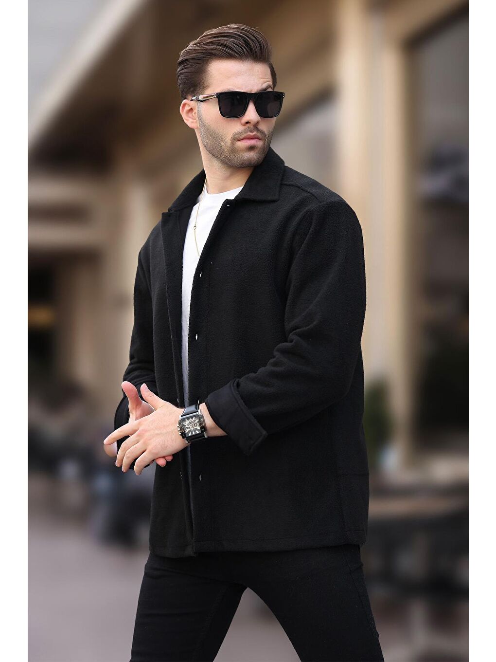 Siyah Düğmeli Erkek Polar Gömlek 6753-1