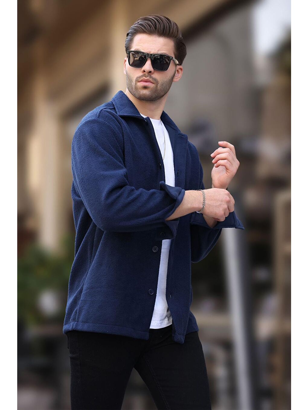 Lacivert Düğmeli Erkek Polar Gömlek 6753-1