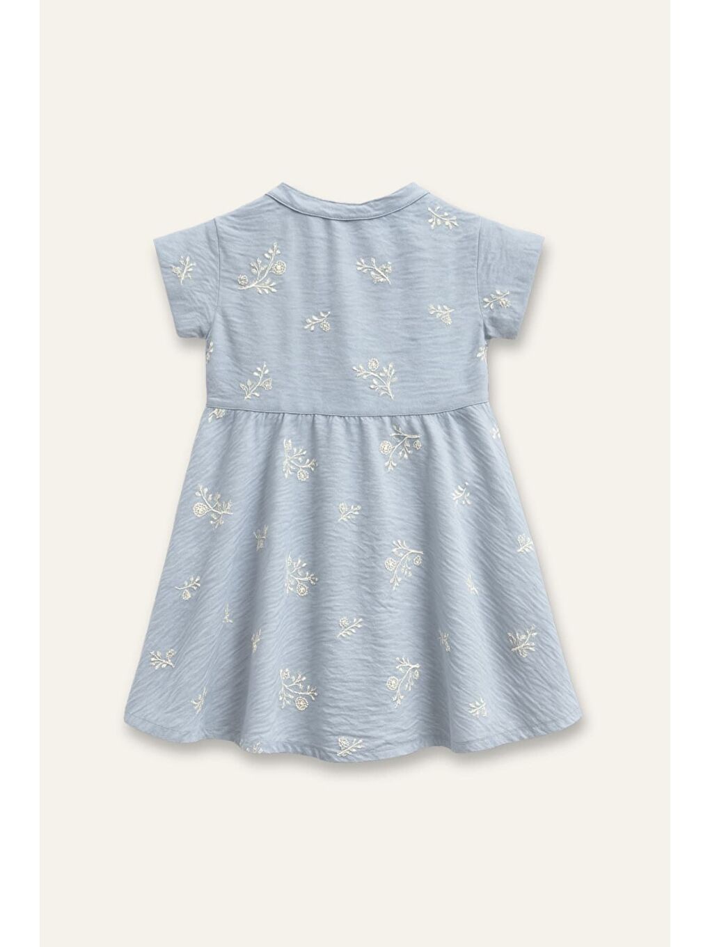 Kız Çocuk Nakış Detaylı Düğmeli Elbise - Mavi-3