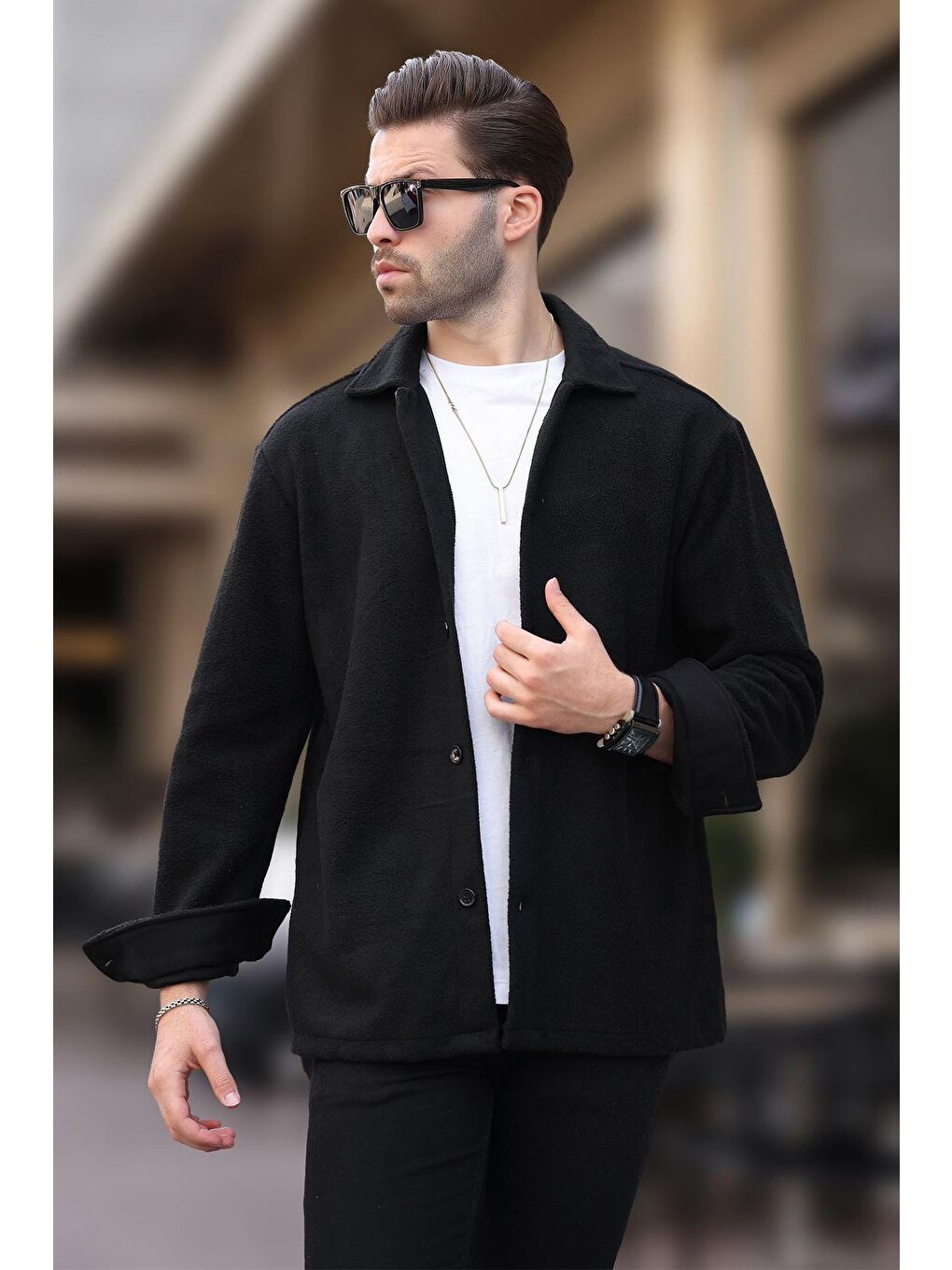 Siyah Düğmeli Erkek Polar Gömlek 6753-2