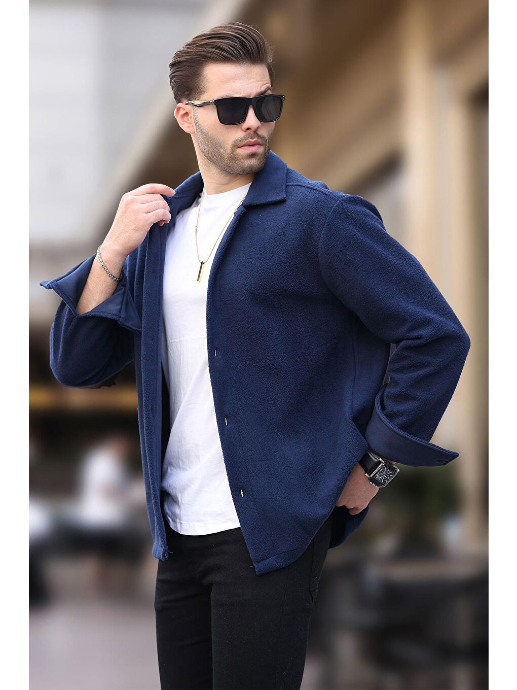 Lacivert Düğmeli Erkek Polar Gömlek 6753-2
