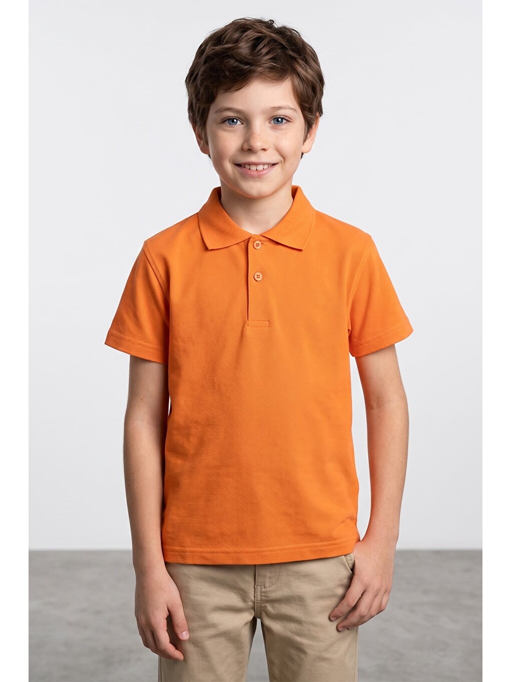 Turuncu Basic Polo Yaka Unisex Çocuk Tişört
