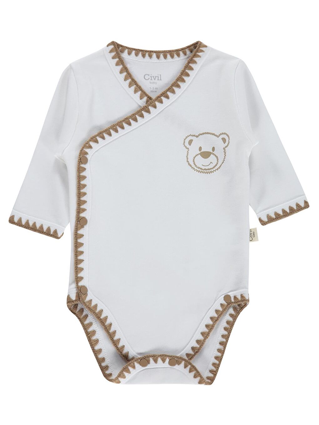 Baby Oturan Tatlı Ayı Baskılı 1-9 Ay Çıtçıtlı Badi - Ekru