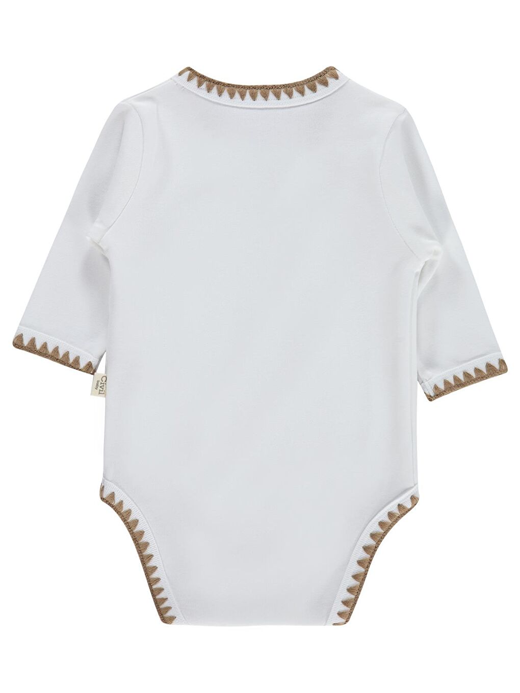 Baby Oturan Tatlı Ayı Baskılı 1-9 Ay Çıtçıtlı Badi - Ekru-2