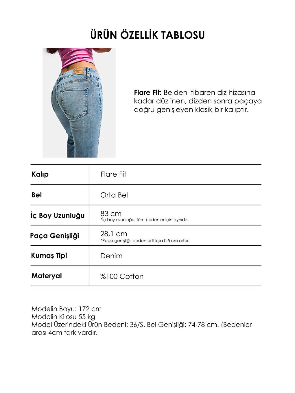 Mavi Kadın Jean Rengi 4s6-32 SWL Mid Rise Flare Fit Orta Bel Esnek Kumaş Denim Jean-3