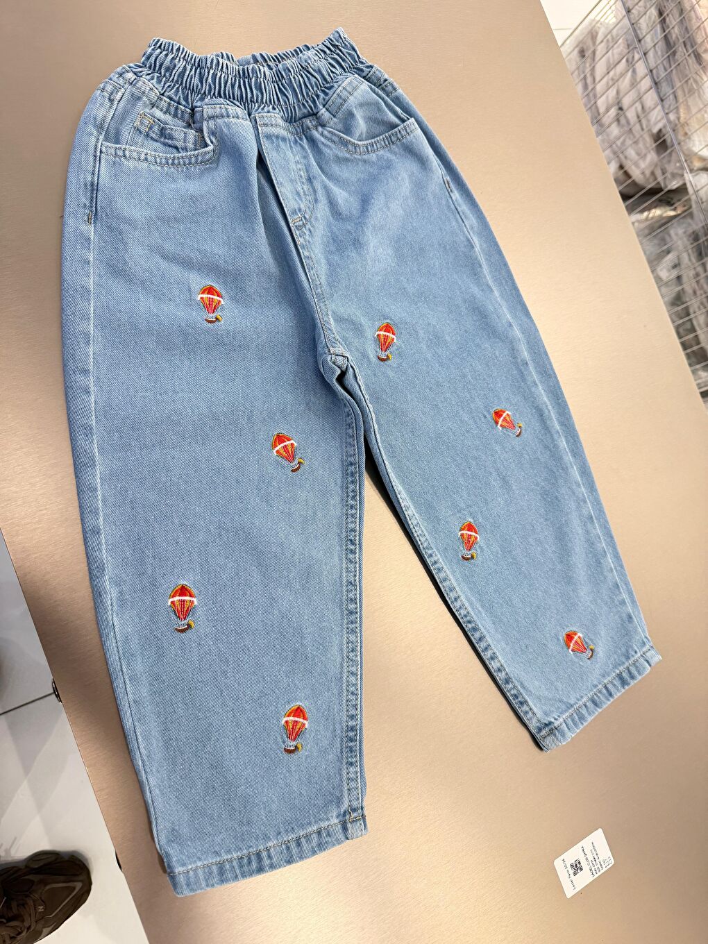 Mavi Unisex Çocuk Pamuklu Balon Nakışlı Oversize Jean Pantolon-2