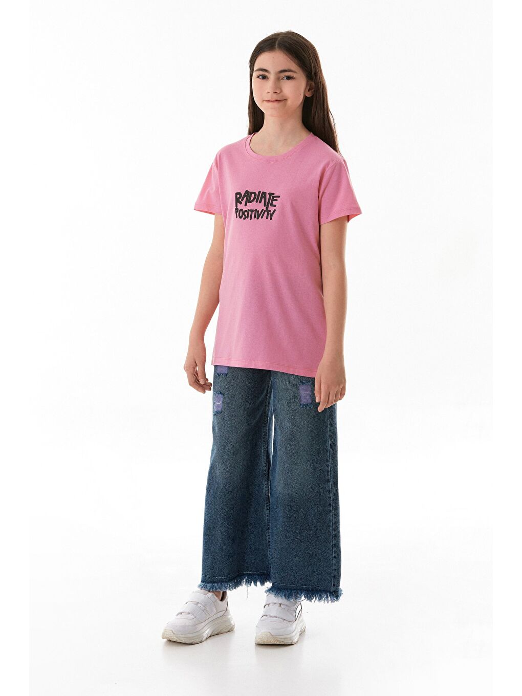 Pembe %100 Pamuk Önü Ve Arkası Yazı Baskılı Kız Çocuk Tişört-3