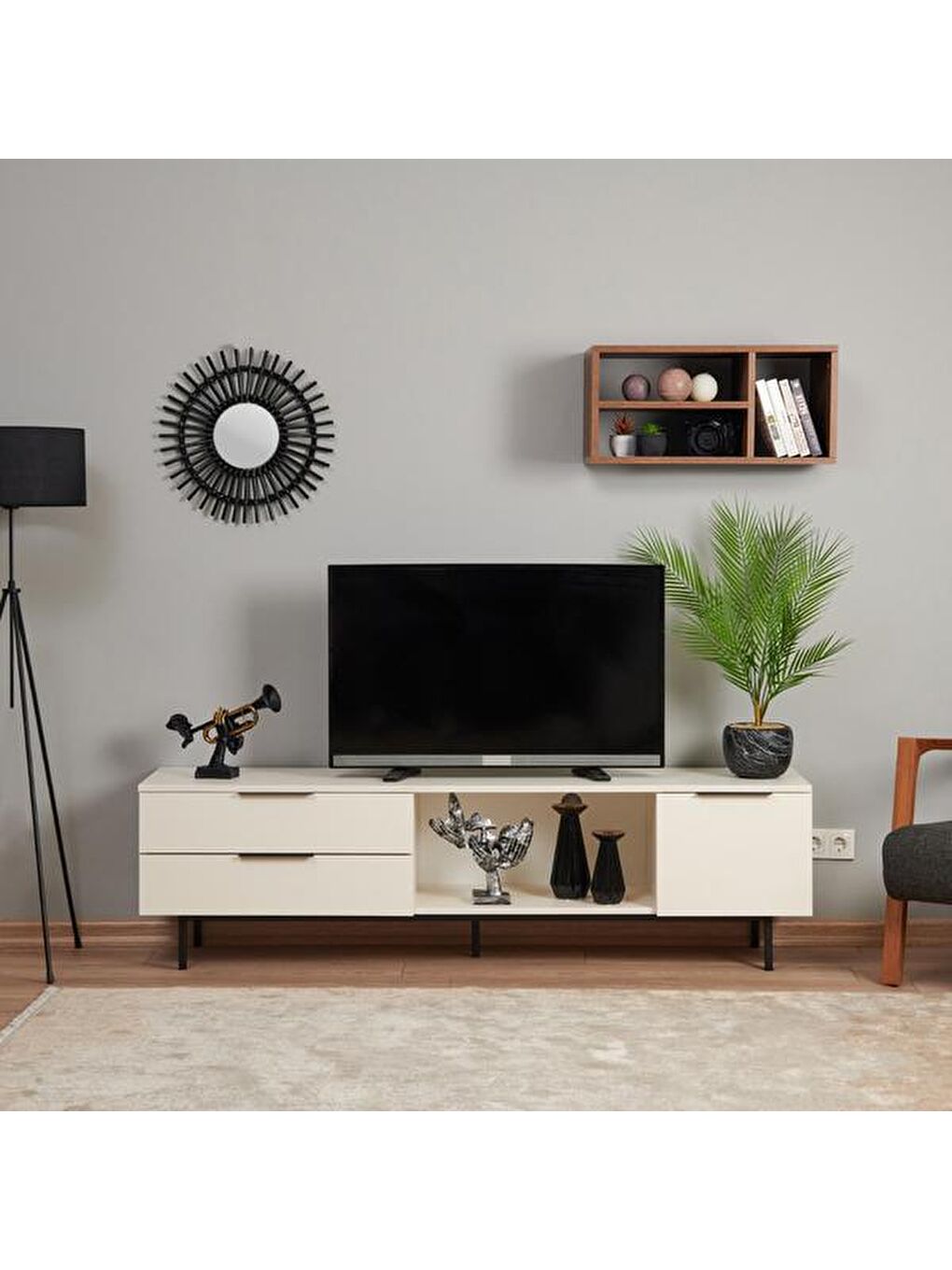 Kahverengi Royal Tv Ünitesi - Krem / Barok Ceviz-1