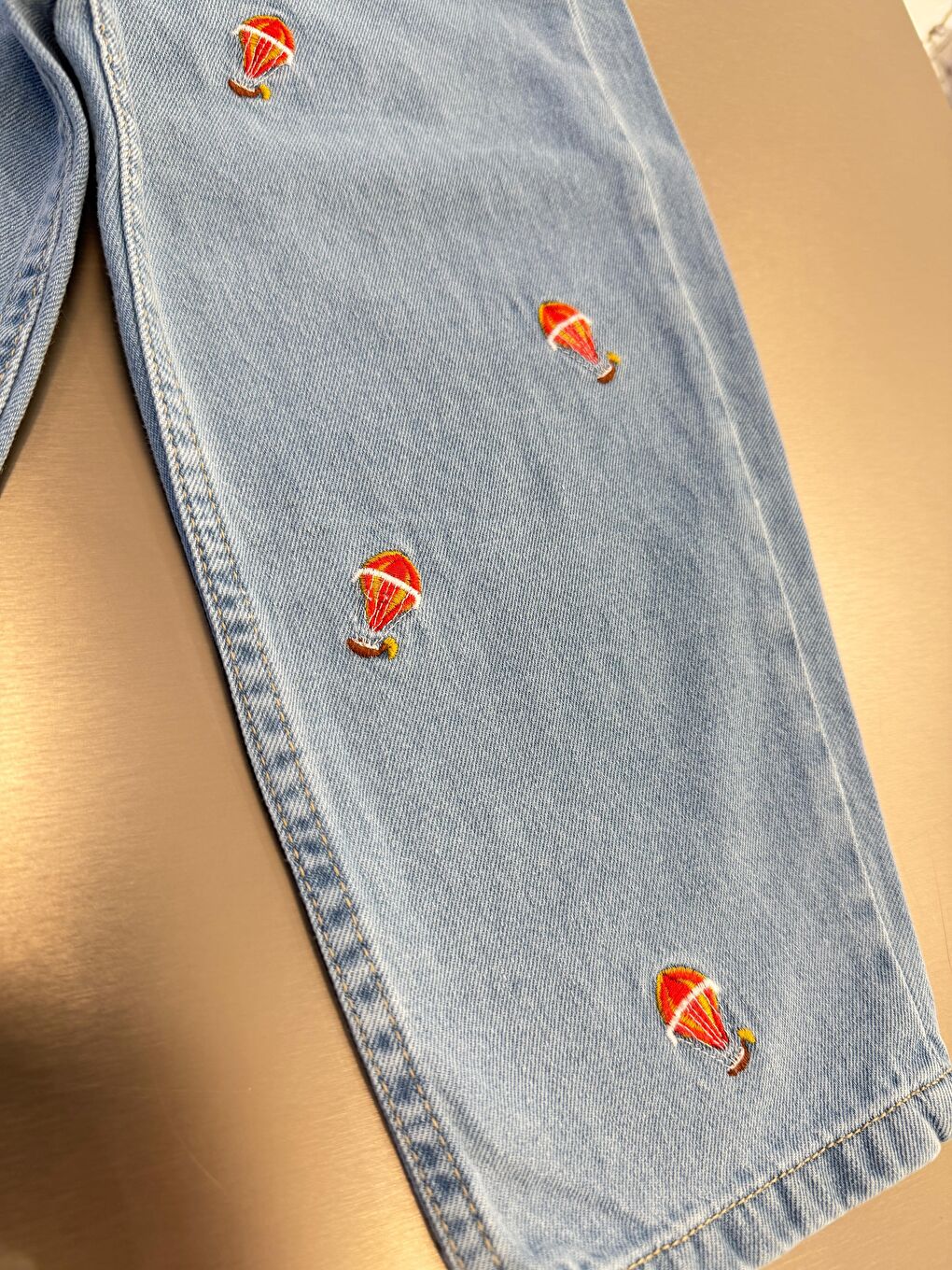 Mavi Unisex Çocuk Pamuklu Balon Nakışlı Oversize Jean Pantolon-3