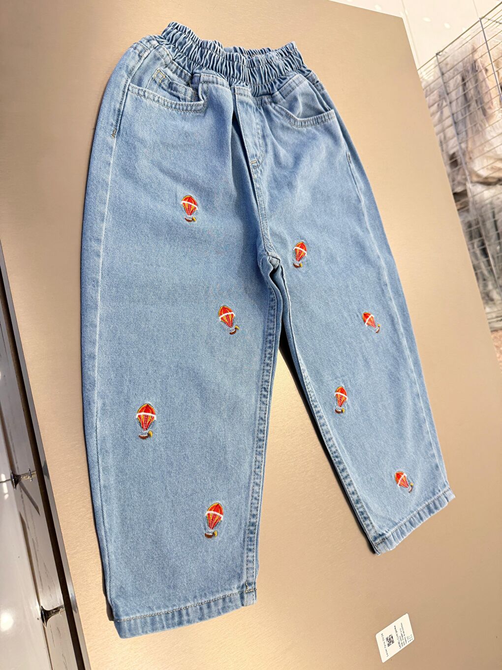 Mavi Unisex Çocuk Pamuklu Balon Nakışlı Oversize Jean Pantolon-4