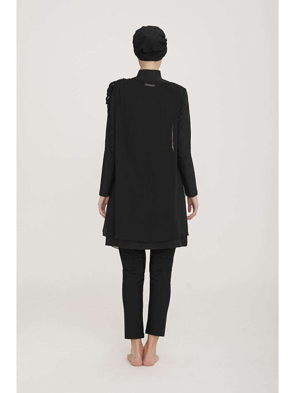 Siyah 3'lü Pareolu Likralı Tam Kapalı Tesettür Mayo-3