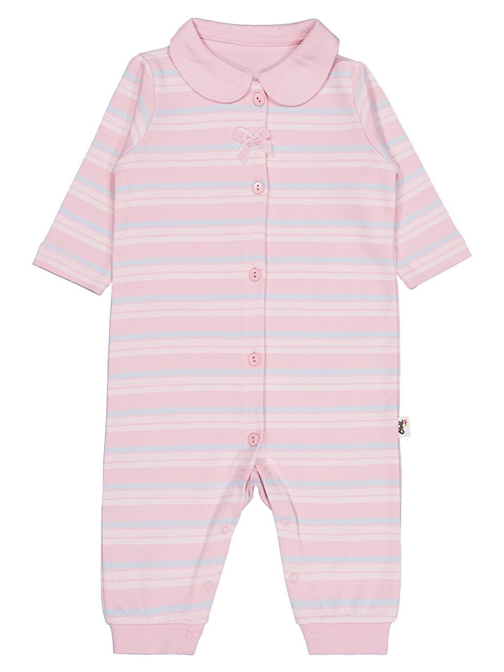 Baby Bebe Yakalı Çizgili 6-18 Ay Tulum - Pembe