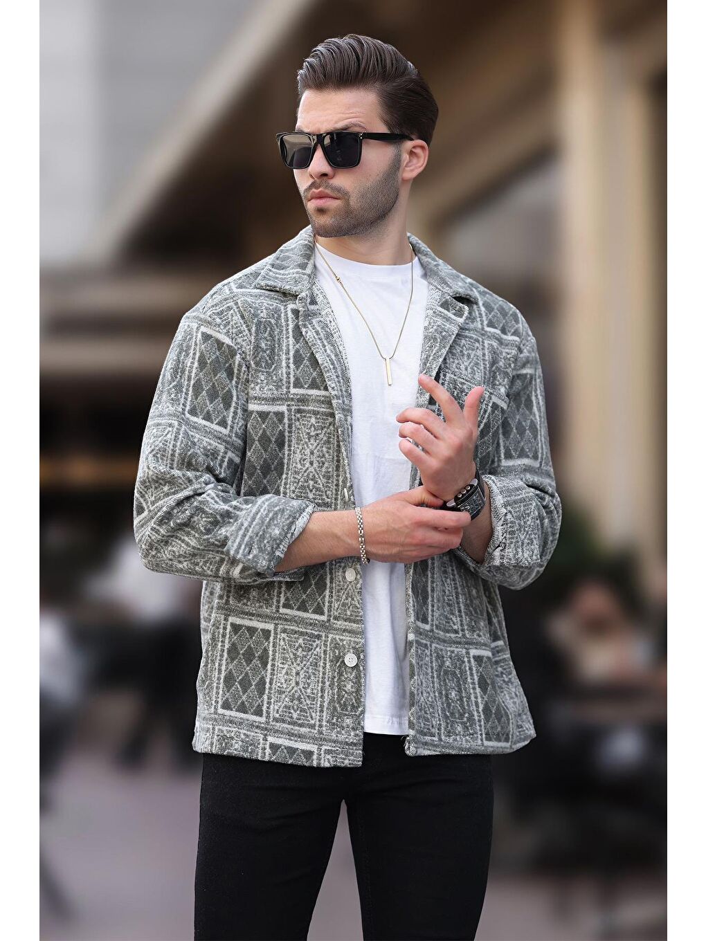 Haki Desenli Tek Cepli Erkek Polar %100 Pamuk Gömlek 6751-1