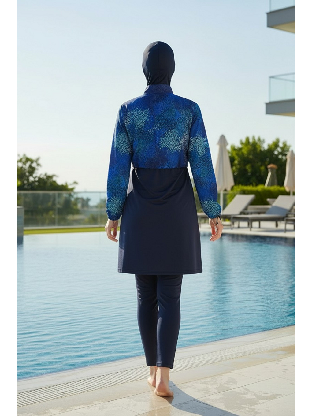 Lacivert Tam Kapalı Crop Model 6 Parça Tesettür Mayo 25292-4