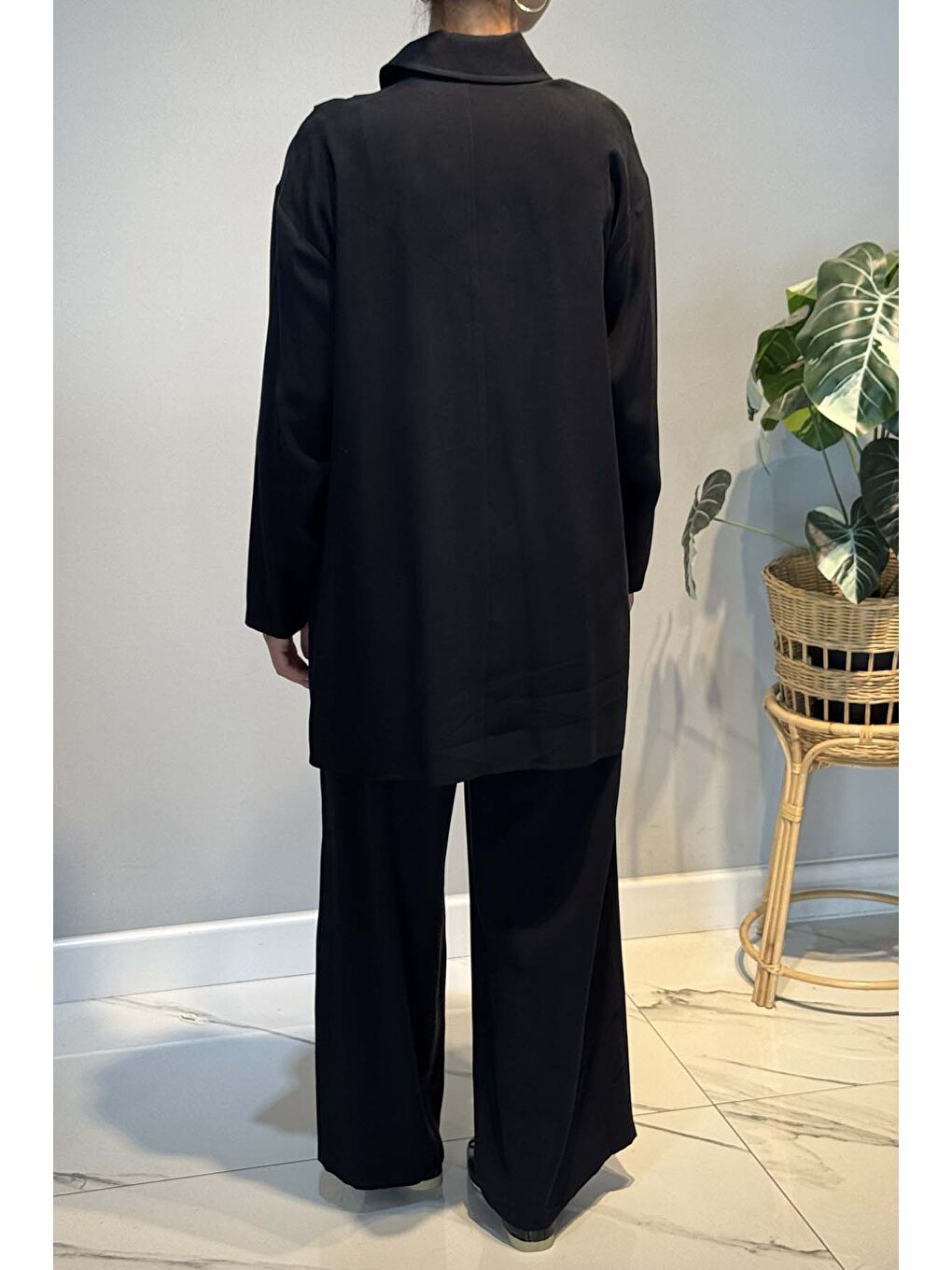 Tuniği Önden Düğmeli ve Boncuk İşlemeli Pantolonlu Takım 6938 Siyah-2