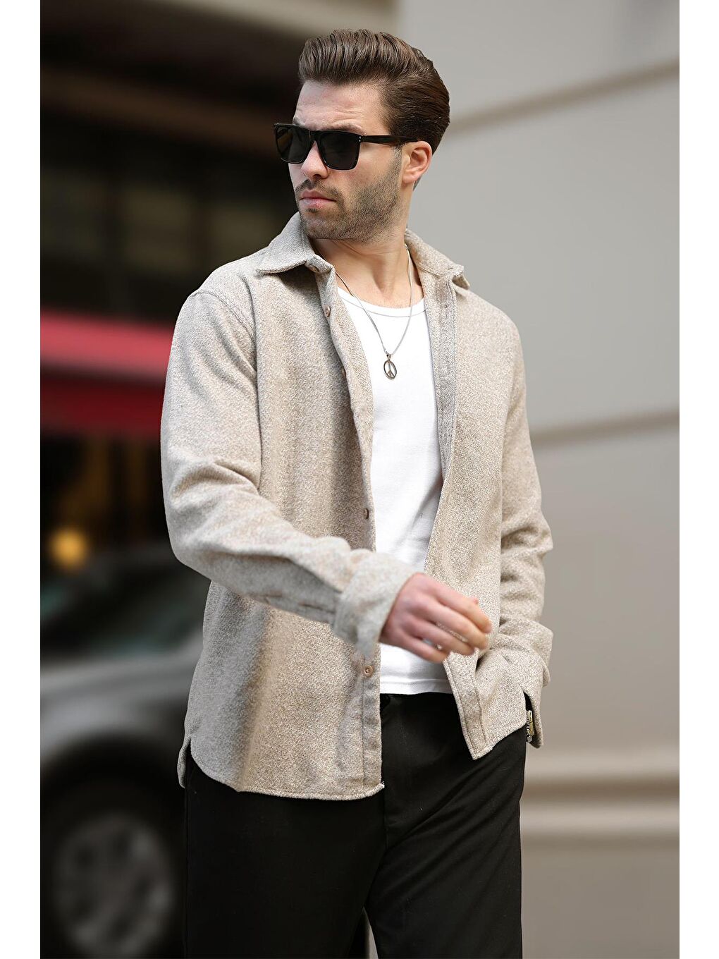 Bej Desenli Erkek Ceket Gömlek E6755