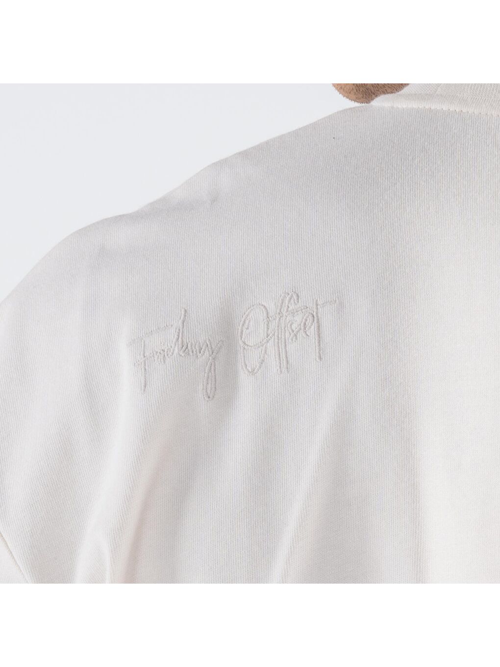 Erkek Kırık Beyaz %100 Koton Bisiklet Yaka Oversize Tişört-4